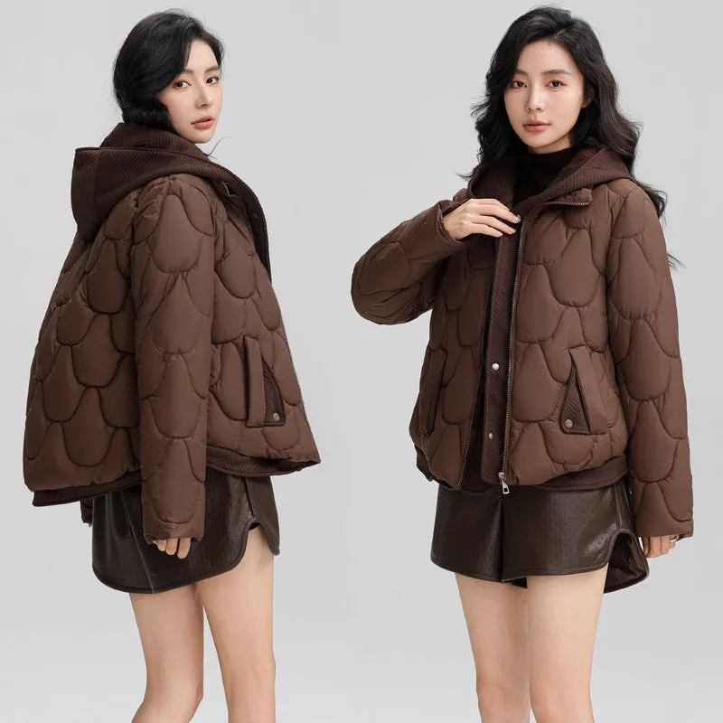Solid Padded Zip-up Jacket for Women with a Faux Two-Piece Look