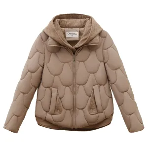 Solid Padded Zip-up Jacket for Women with a Faux Two-Piece Look