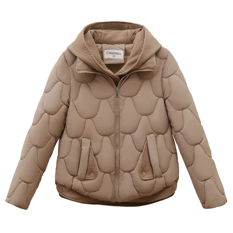 Solid Padded Zip-up Jacket for Women with a Faux Two-Piece Look
