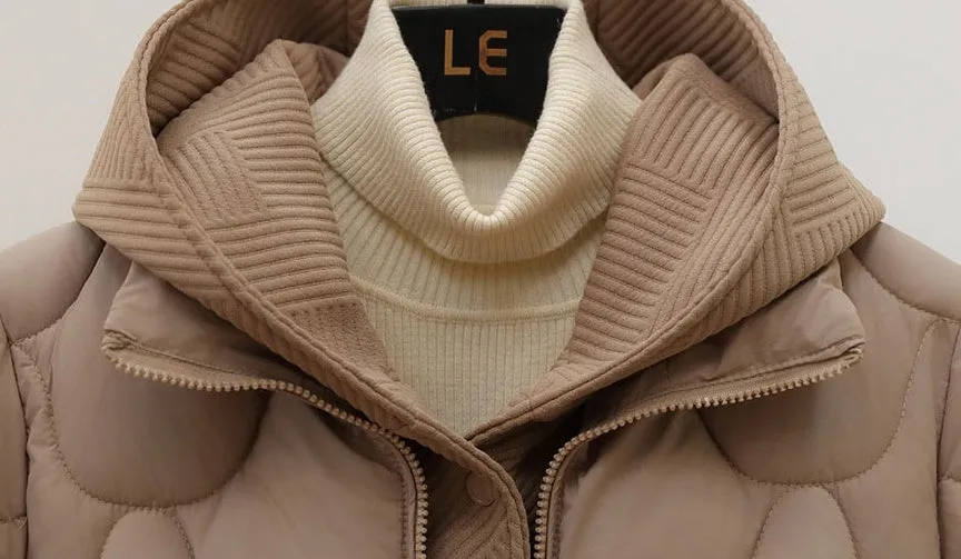 Solid Padded Zip-up Jacket for Women with a Faux Two-Piece Look