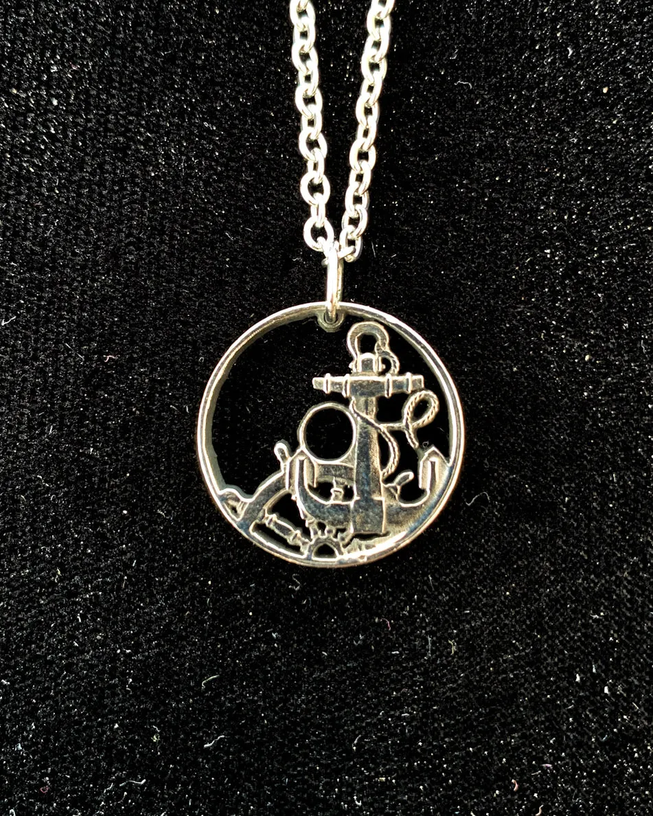 Spain - Cut Coin Pendant with Anchor