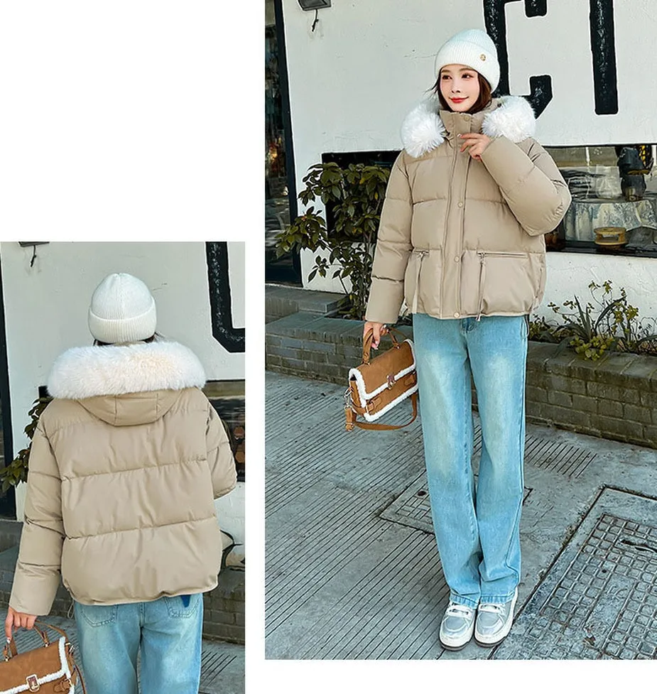 Stain-resistant Quilted Puffer Jacket for Women with Zip-up and Elastic Hem