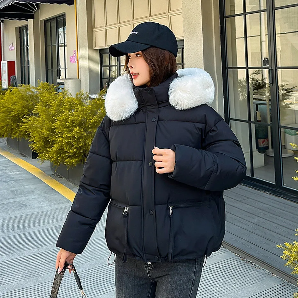 Stain-resistant Quilted Puffer Jacket for Women with Zip-up and Elastic Hem