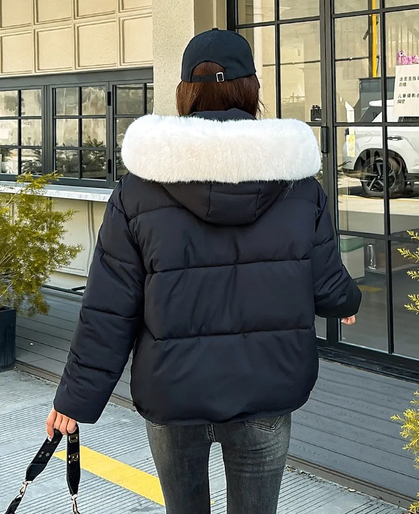 Stain-resistant Quilted Puffer Jacket for Women with Zip-up and Elastic Hem