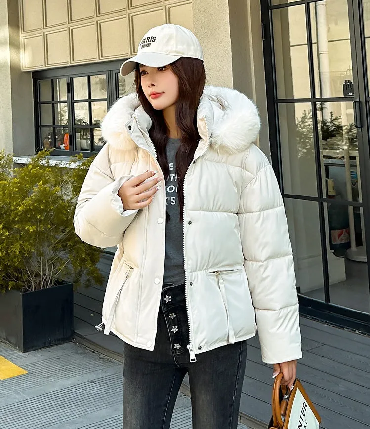Stain-resistant Quilted Puffer Jacket for Women with Zip-up and Elastic Hem