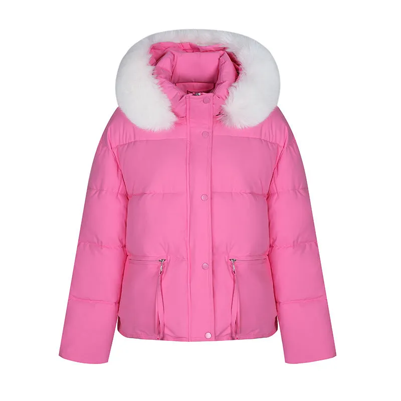 Stain-resistant Quilted Puffer Jacket for Women with Zip-up and Elastic Hem