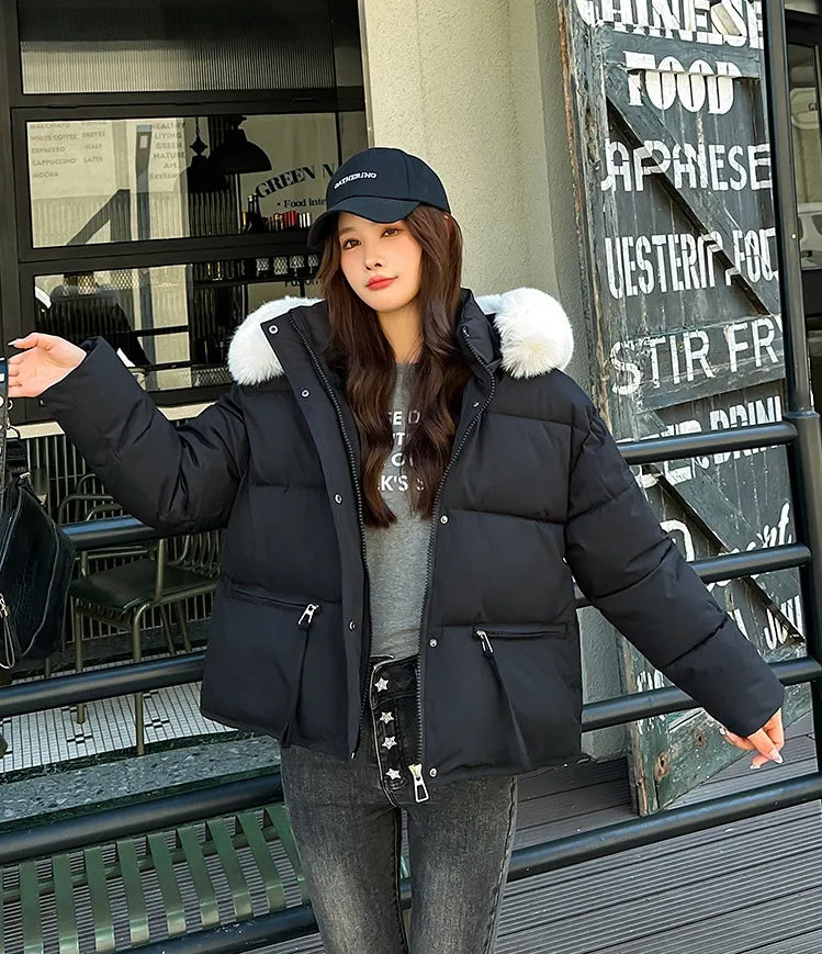 Stain-resistant Quilted Puffer Jacket for Women with Zip-up and Elastic Hem