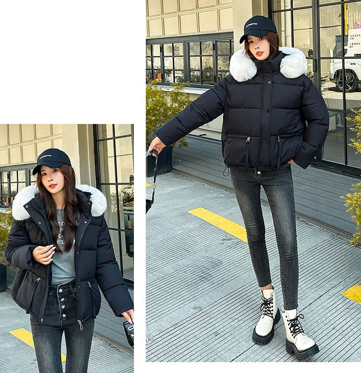 Stain-resistant Quilted Puffer Jacket for Women with Zip-up and Elastic Hem