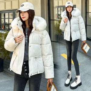 Stain-resistant Quilted Puffer Jacket for Women with Zip-up and Elastic Hem