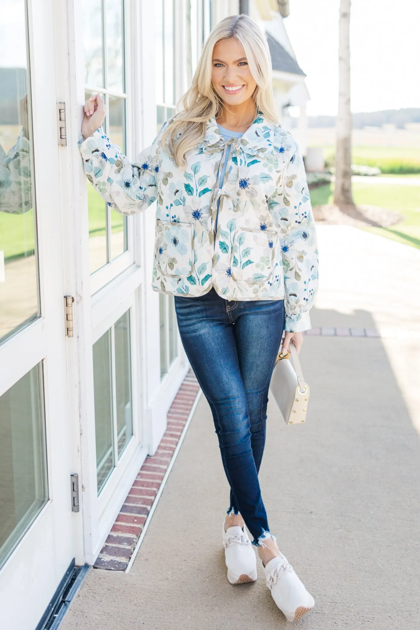 Step Up Blue Floral Quilted Jacket