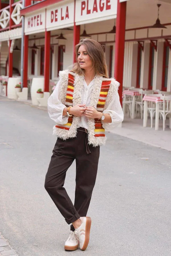 Striped Boho Fringe Vest