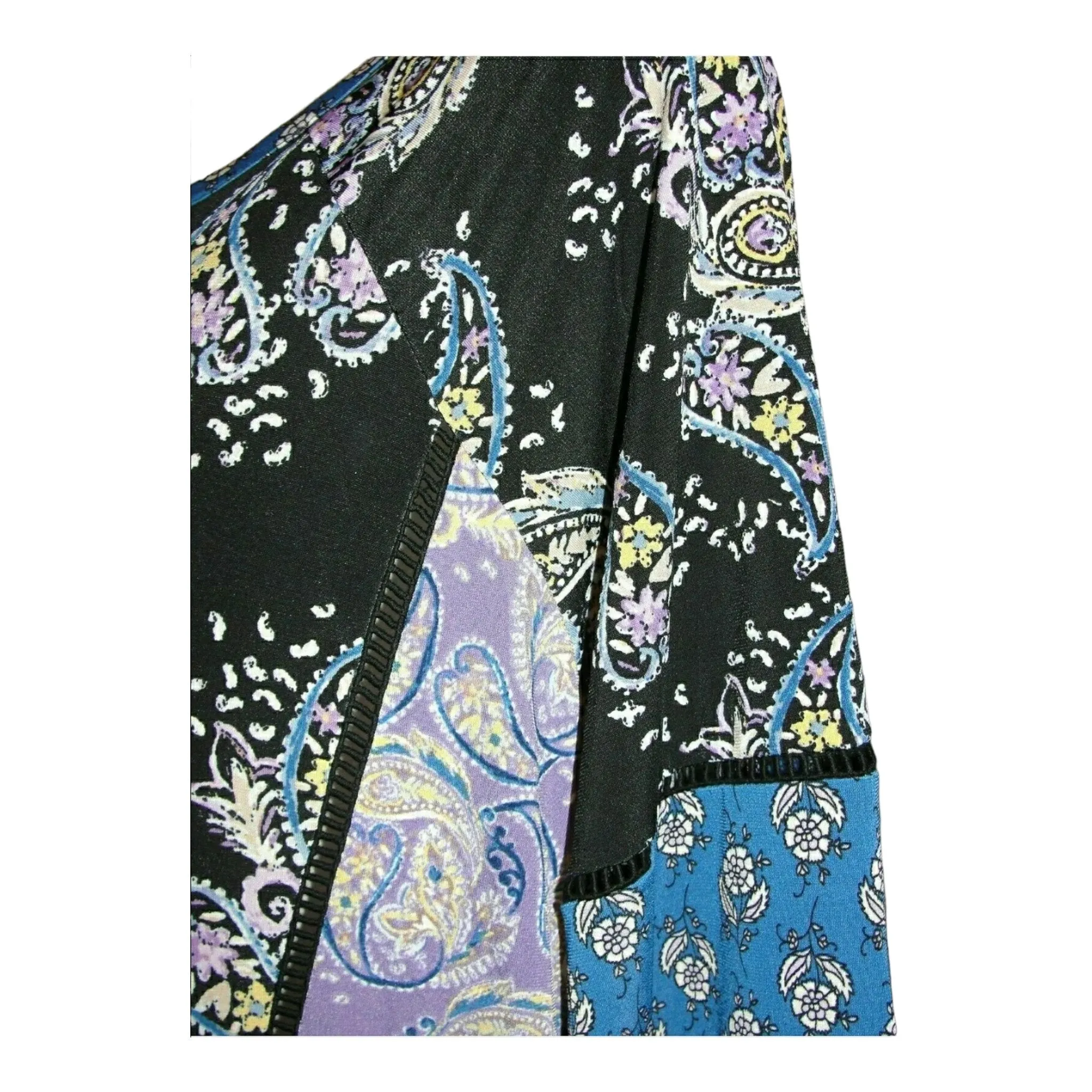 Style & Co Black Printed Split Neck Long Sleeve Top,Size XL