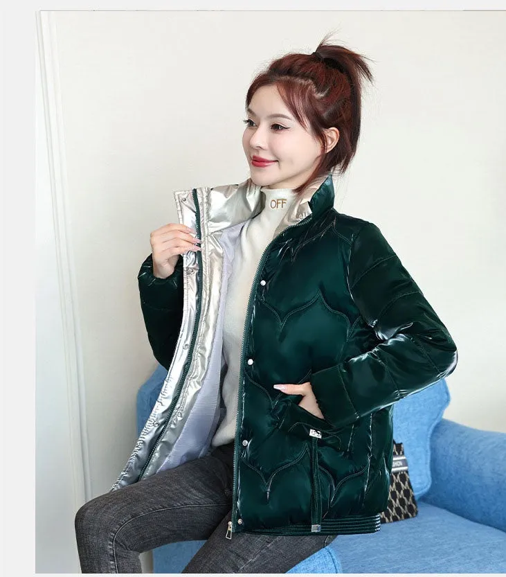 Stylish Vintage Stain-resistant Puffer Jacket for Women with Full Zip Closure