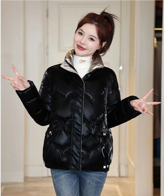 Stylish Vintage Stain-resistant Puffer Jacket for Women with Full Zip Closure