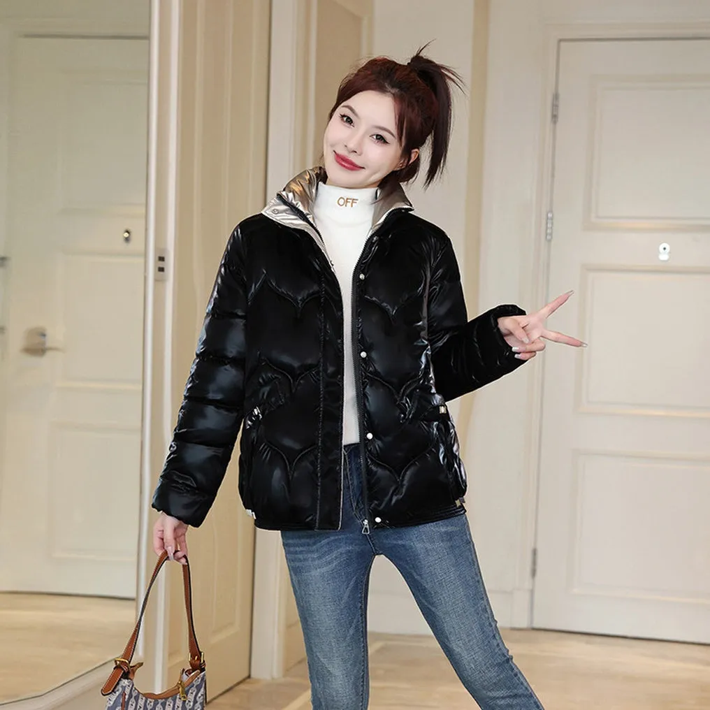 Stylish Vintage Stain-resistant Puffer Jacket for Women with Full Zip Closure
