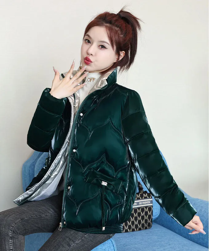 Stylish Vintage Stain-resistant Puffer Jacket for Women with Full Zip Closure