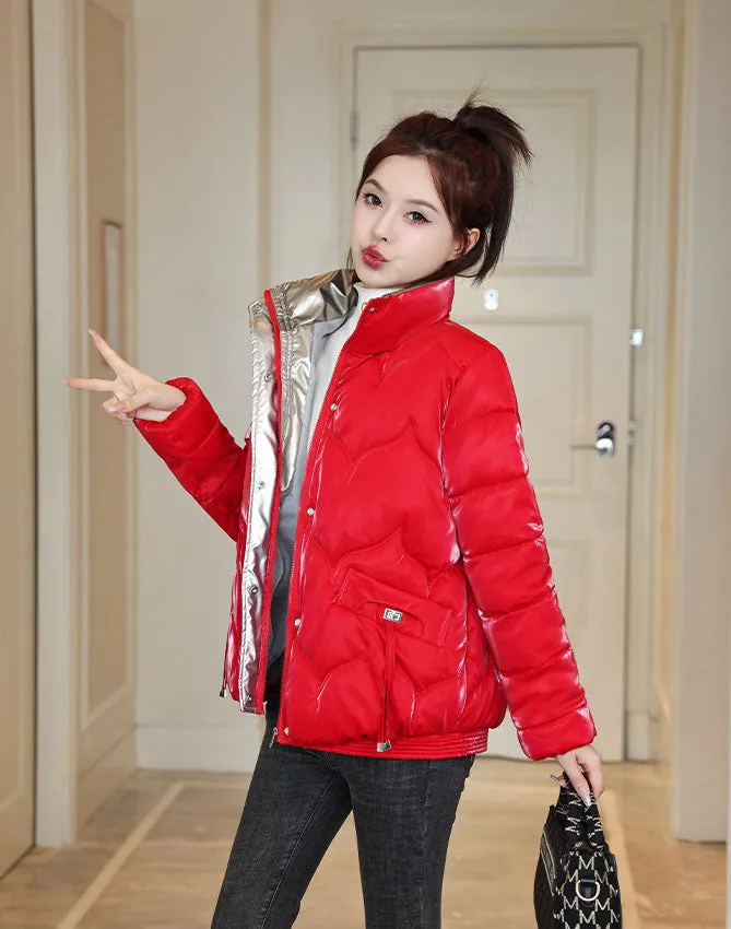 Stylish Vintage Stain-resistant Puffer Jacket for Women with Full Zip Closure