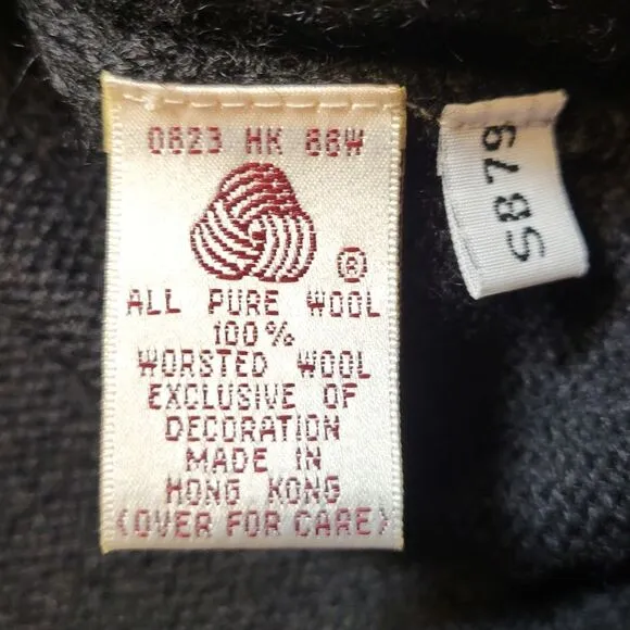 Susan Bristol Vintage Black Wool Sweater Cardigan with Hand Embroidered Flowers