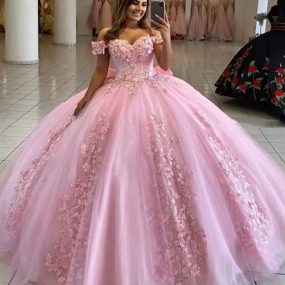 Sweetheart Ball Gown Quinceanera Dresses Sweet 16 Sexy Off-Shoulder Applique Lace Birthday Princess Party Gowns HOT