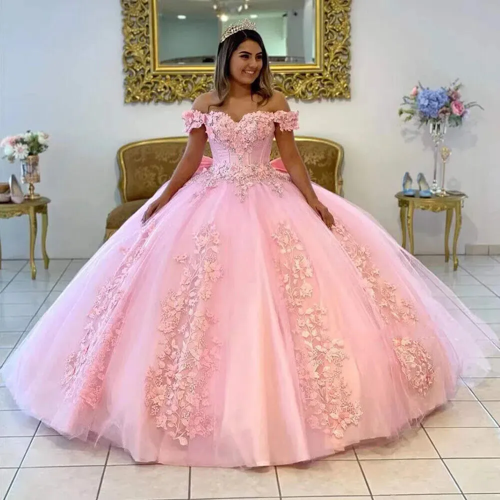 Sweetheart Ball Gown Quinceanera Dresses Sweet 16 Sexy Off-Shoulder Applique Lace Birthday Princess Party Gowns HOT