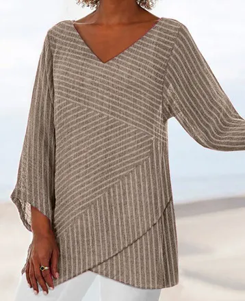 Teresa - V-neck top with striped long sleeves
