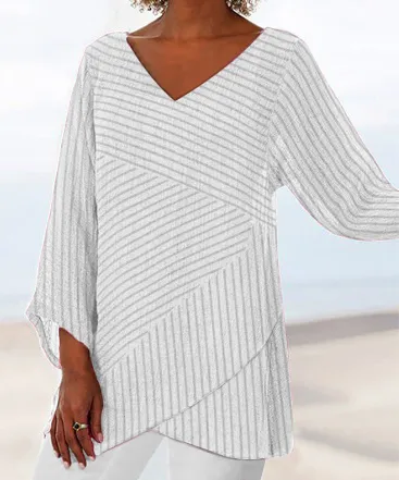 Teresa - V-neck top with striped long sleeves