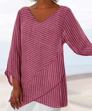 Teresa - V-neck top with striped long sleeves