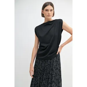 Textured Boat Neck Knit Top - Black