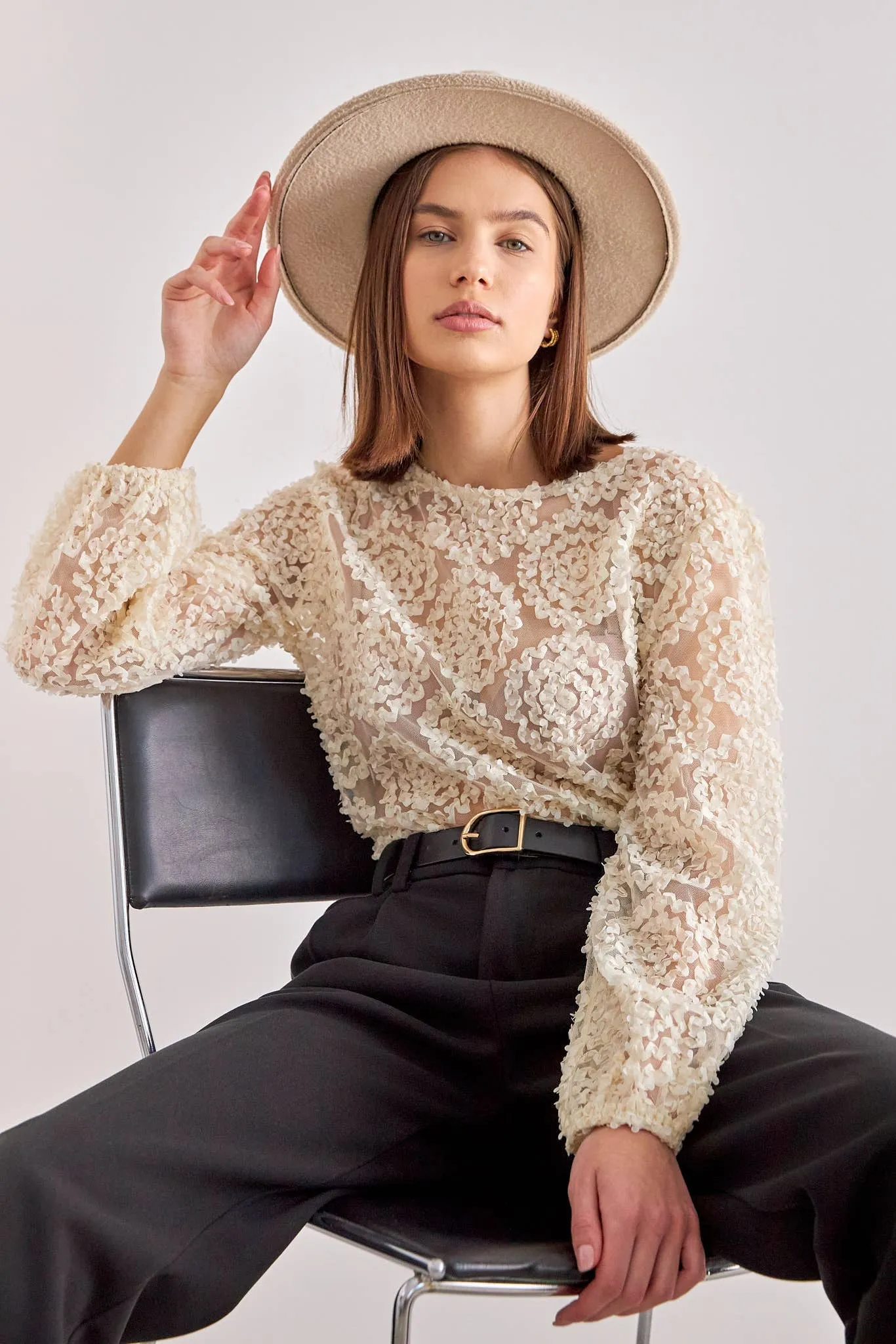 Textured Rosette Blouse