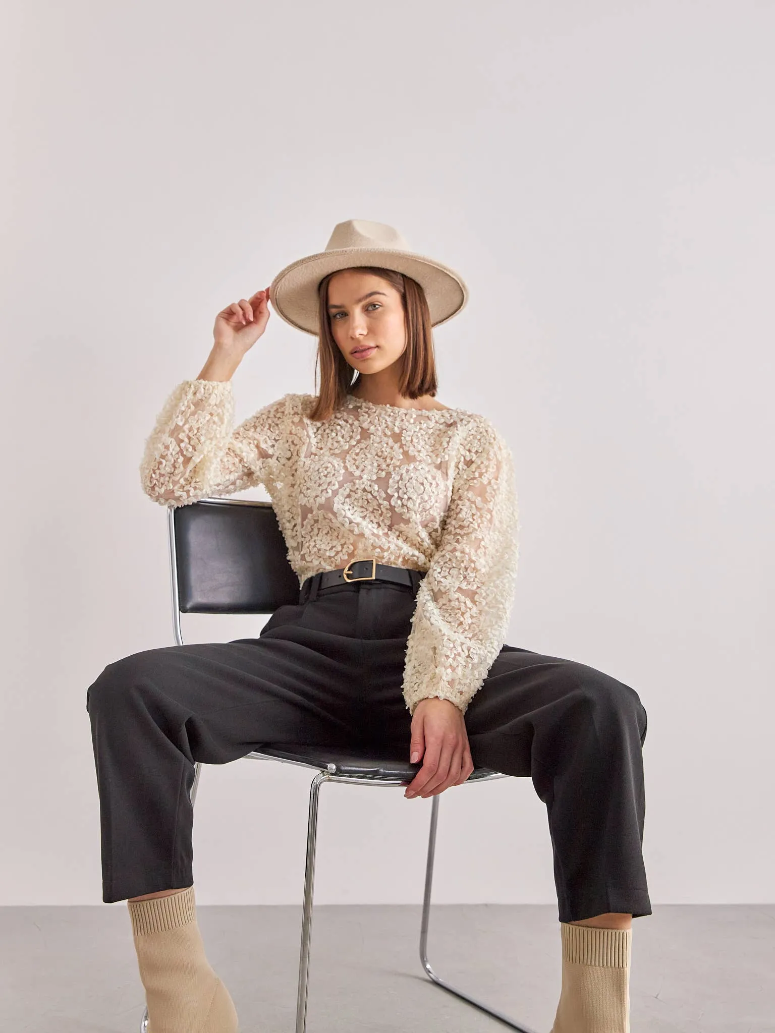 Textured Rosette Blouse