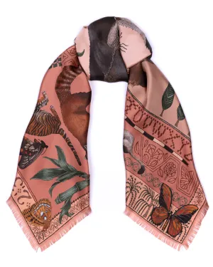 the butterfly panda silk twill large square scarf - flamingo/sorbet