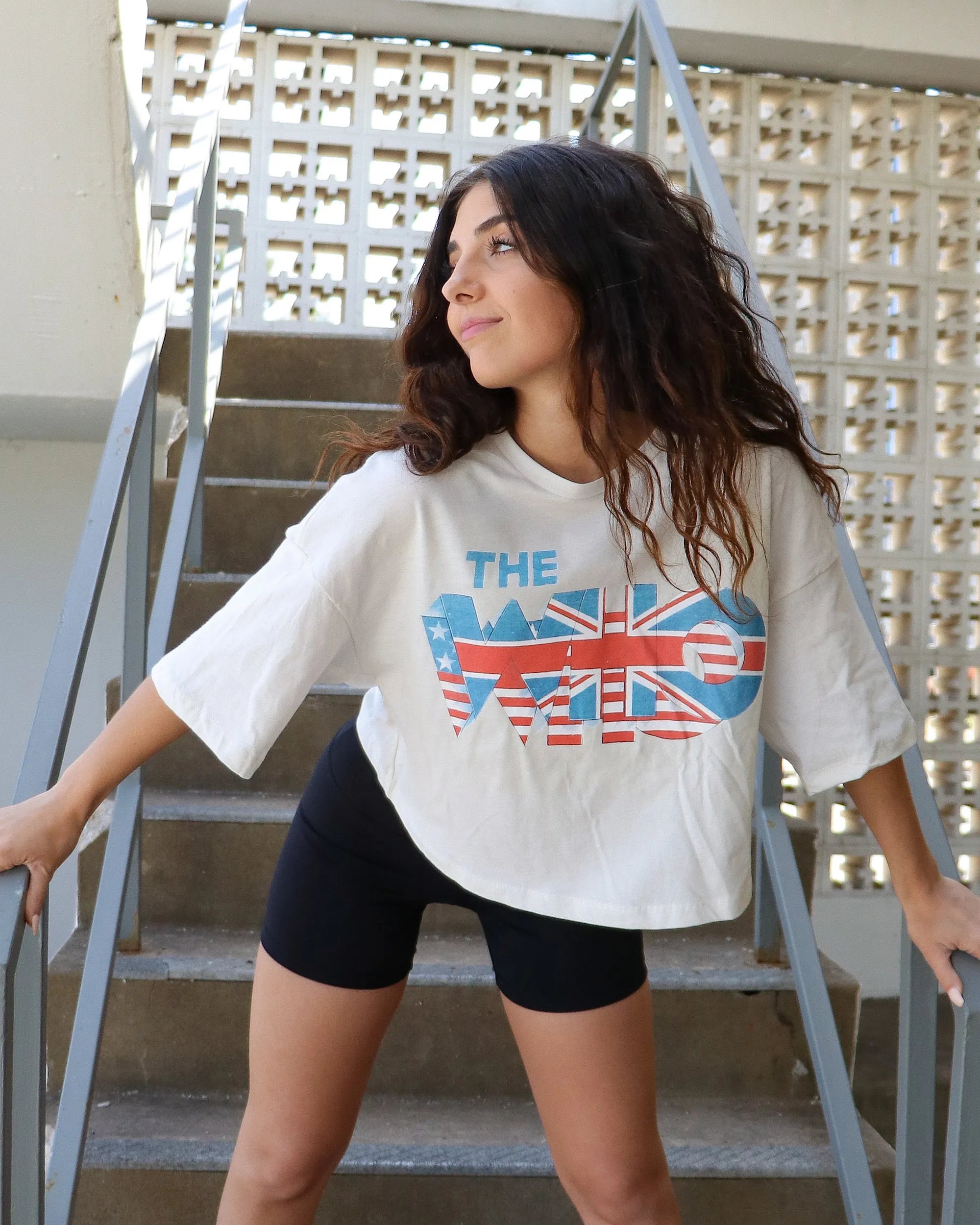 The Who Double Flag Off White Cropped Tee
