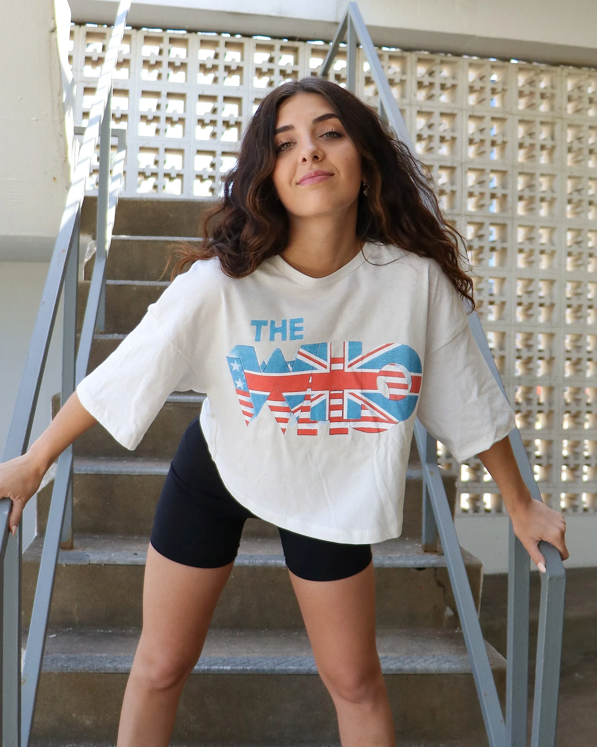The Who Double Flag Off White Cropped Tee