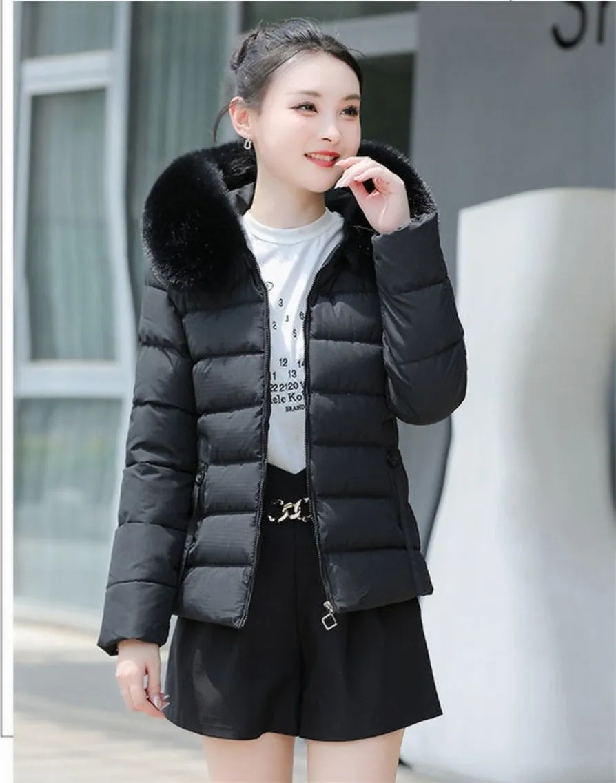 Thickened and Padded Hooded Puffer Jacket for Women