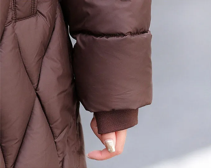 Thickened Quilted and Solid Color Windproof Puffer Jacket for Women