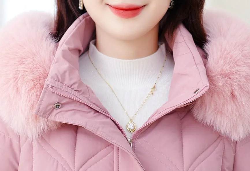 Thickened Quilted Puffer Coat with Waist Drawstring for Women