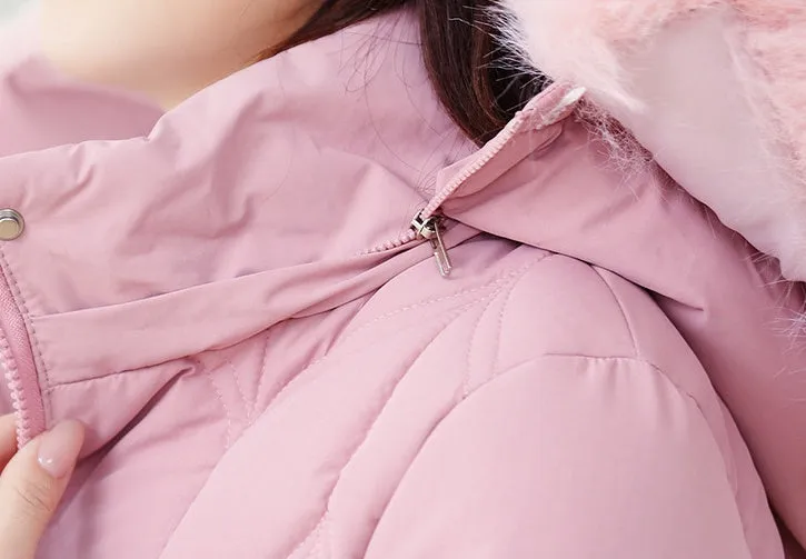 Thickened Quilted Puffer Coat with Waist Drawstring for Women