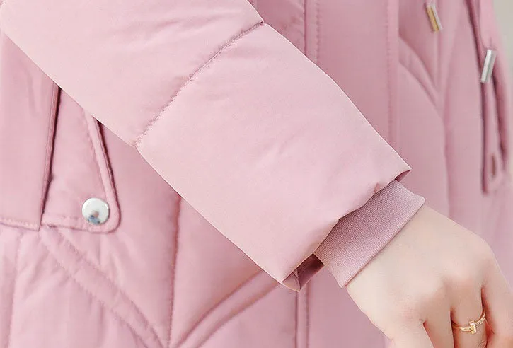 Thickened Quilted Puffer Coat with Waist Drawstring for Women