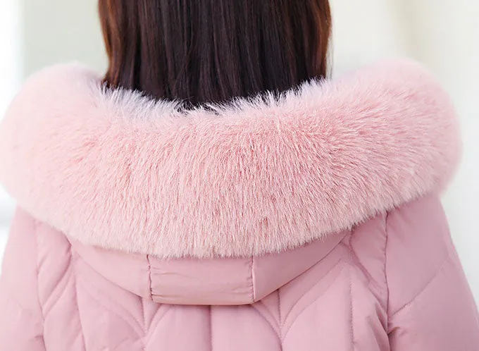 Thickened Quilted Puffer Coat with Waist Drawstring for Women