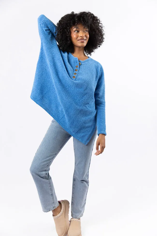 Thinking Of You Blue Fuzzy Henley Blouse FINAL SALE