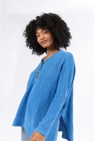 Thinking Of You Blue Fuzzy Henley Blouse FINAL SALE
