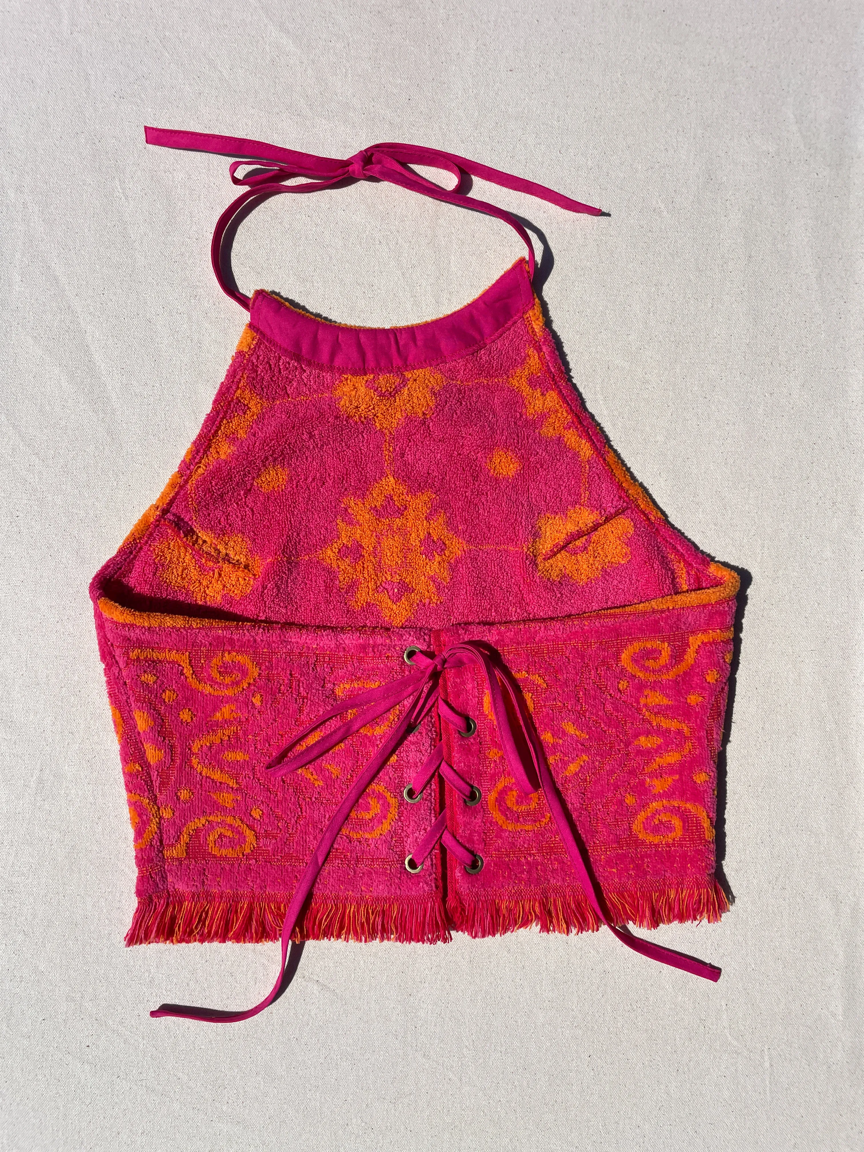 Towel Halter Top | Orange fuchsia