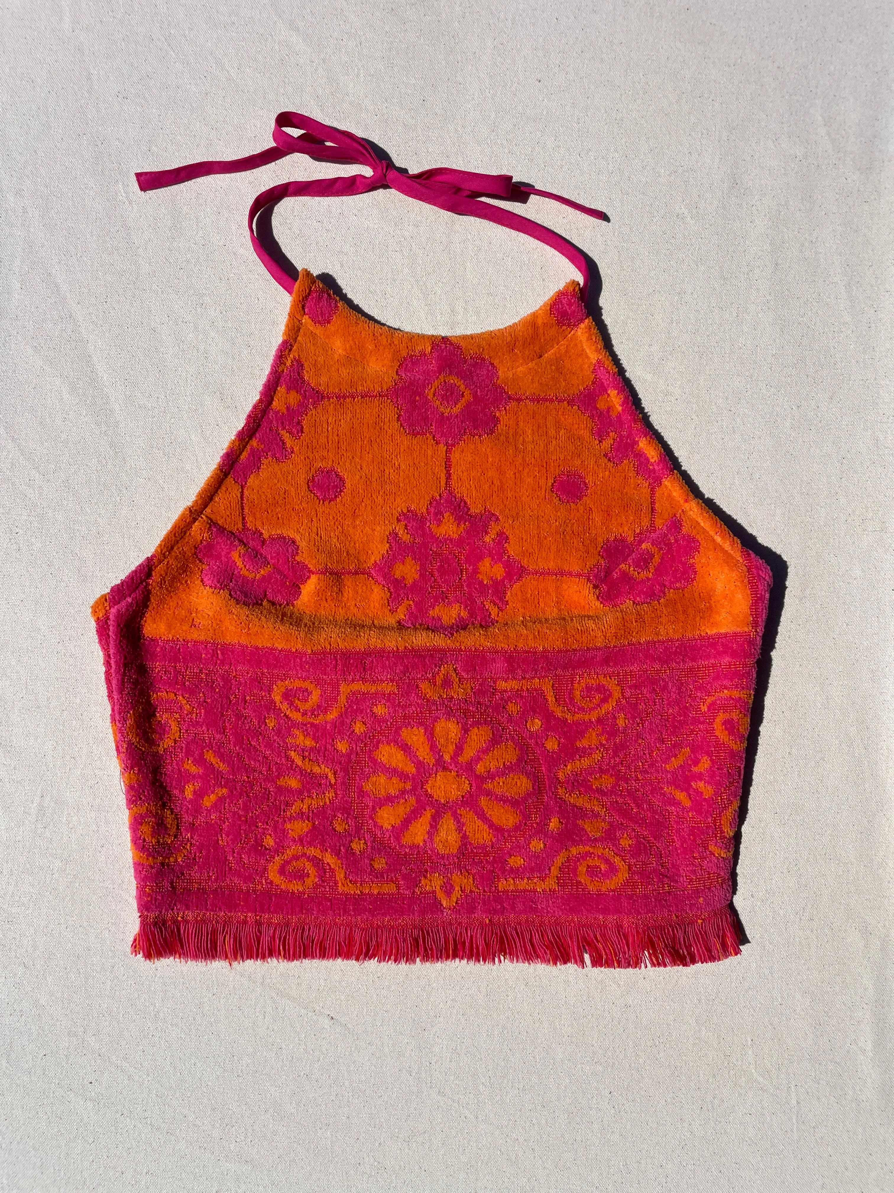 Towel Halter Top | Orange fuchsia
