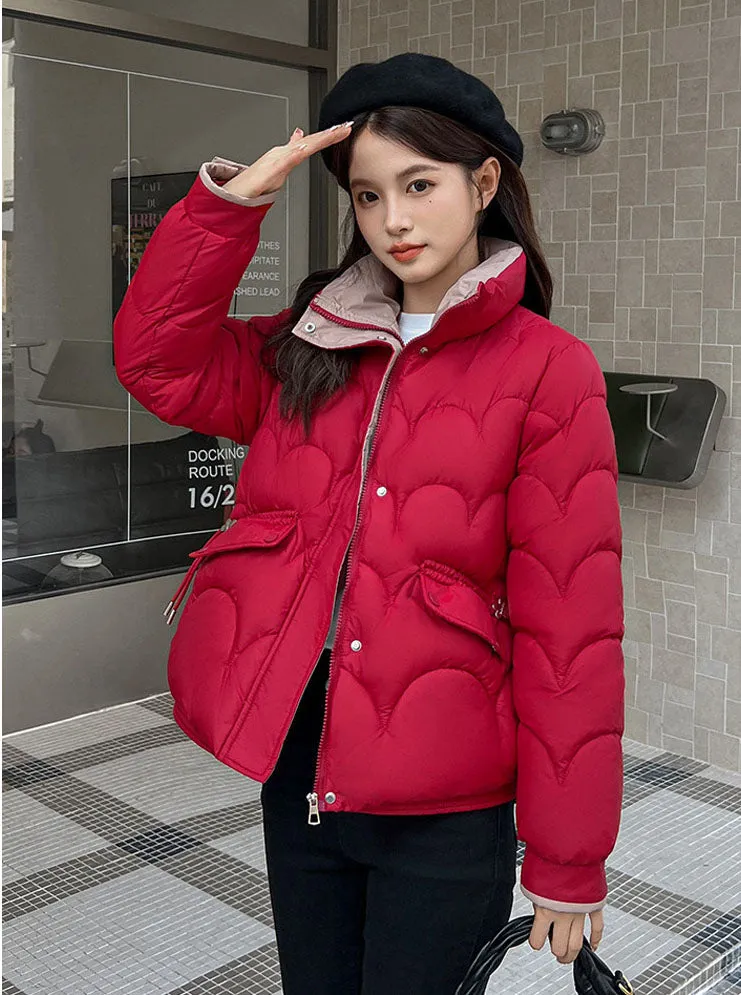 Trendy Quilted Puffer Jacket with Button Pocket