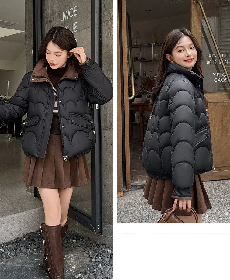 Trendy Quilted Puffer Jacket with Button Pocket