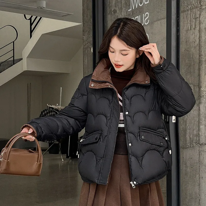 Trendy Quilted Puffer Jacket with Button Pocket