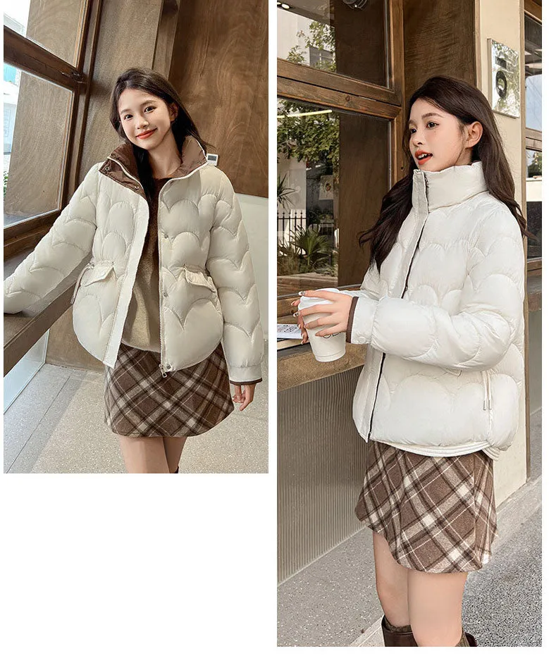 Trendy Quilted Puffer Jacket with Button Pocket