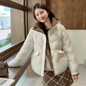 Trendy Quilted Puffer Jacket with Button Pocket
