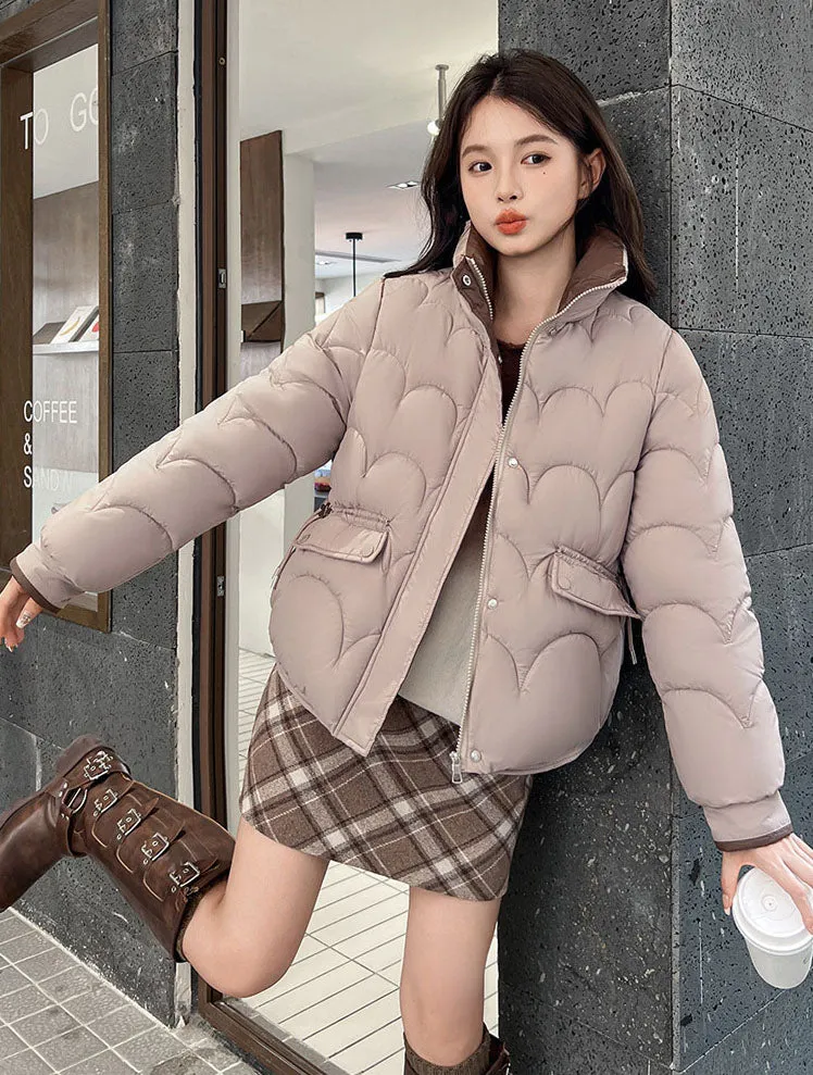 Trendy Quilted Puffer Jacket with Button Pocket