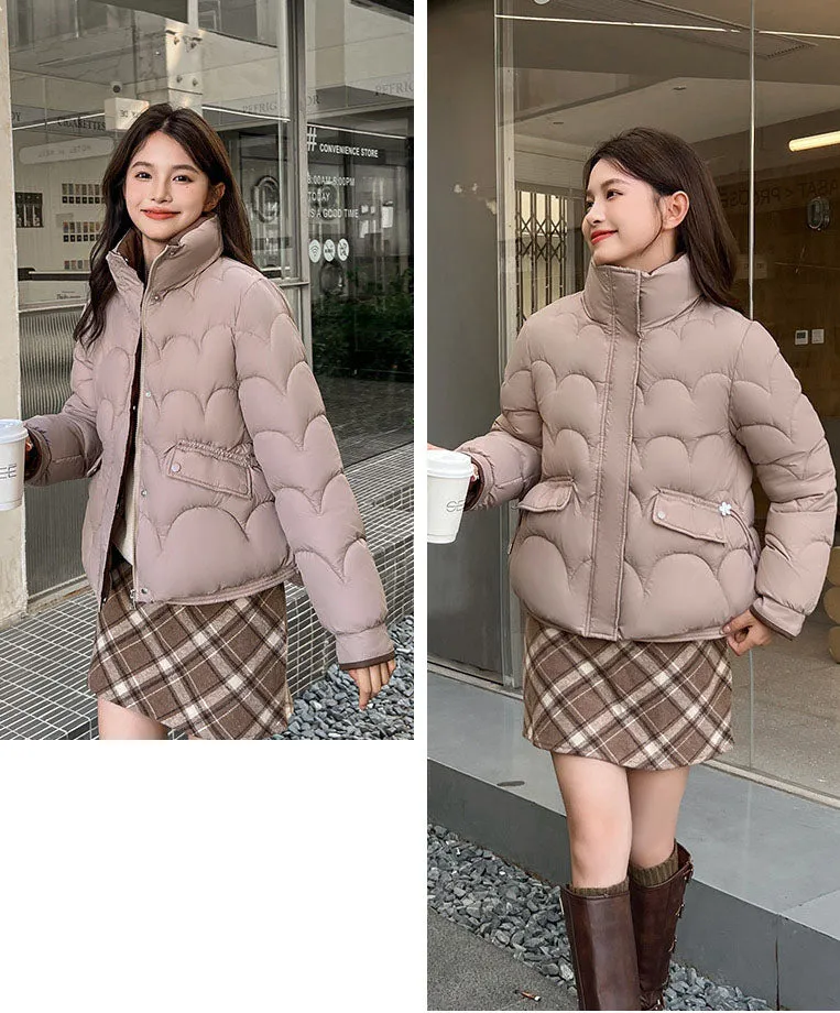Trendy Quilted Puffer Jacket with Button Pocket